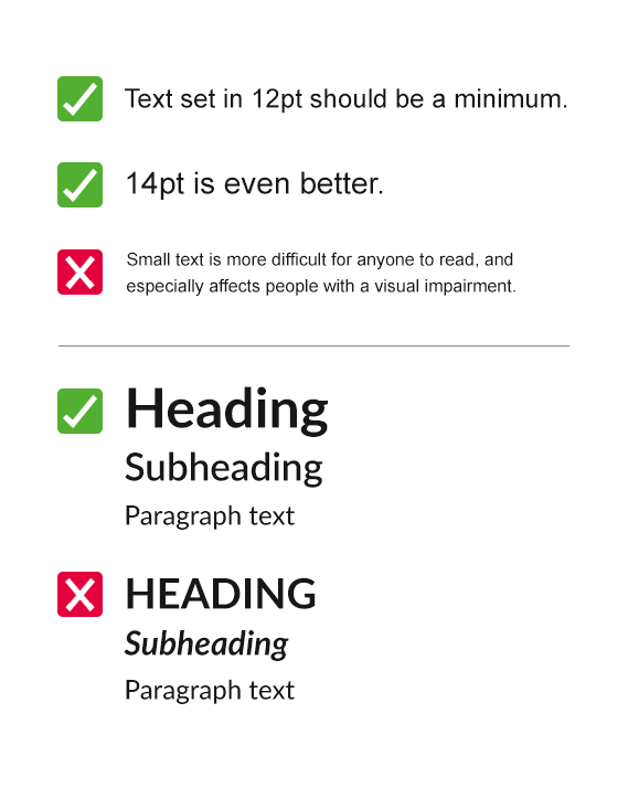 Visual example of how text size affects legibility