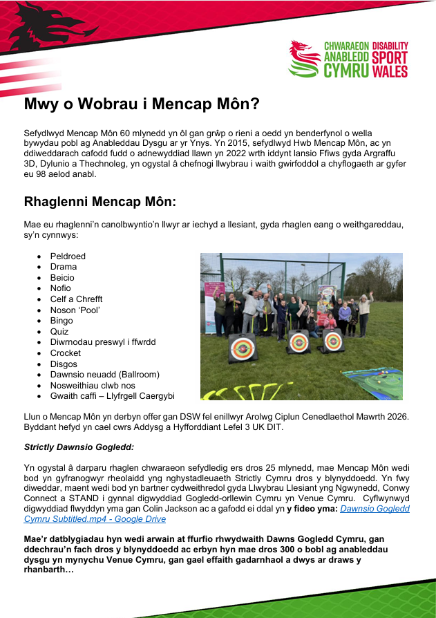 Logo: Ciplun Chwaraeon Cenedlaethol 2025 ENILLYDD: Mwy o Wobrau i Mencap Môn?