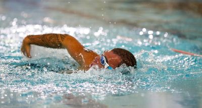 A participant takes part in swimming at insport Series: Swim, Bike, Run