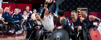 Jim Roberts competing in wheelchair rugby for ParalympicsGB at Tokyo 2020